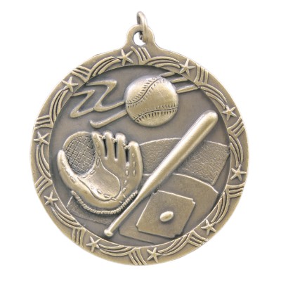 2 1/2" Antique Finish Shooting Star Medal-Baseball/Softball