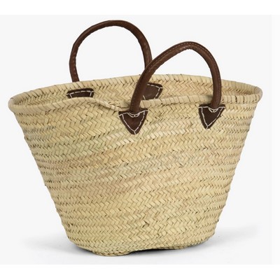 Straw Tote with Leather Handles