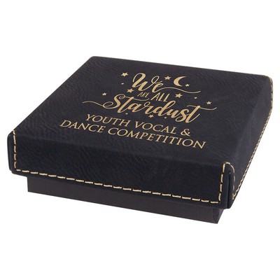 3.5" x 3.5" Black/Gold Medal Box with Leatherette Lid