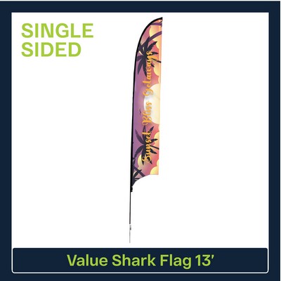 Value 13' Shark Flag - Single Sided w/Spike Base and Carry Bag
