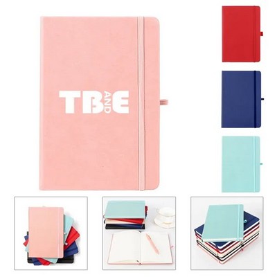 Elastic Band A5 Leather Notebook With Pen Holder