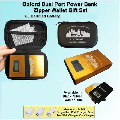 Oxford Dual Port Power Bank Zipper Wallet Gift Set 8800 mAh - Gold No Extra Tariff