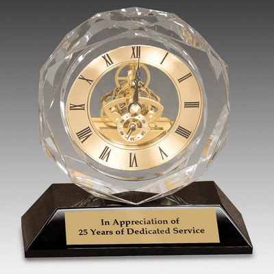 5.75" Clear Crystal Clock on Black Pedestal Base