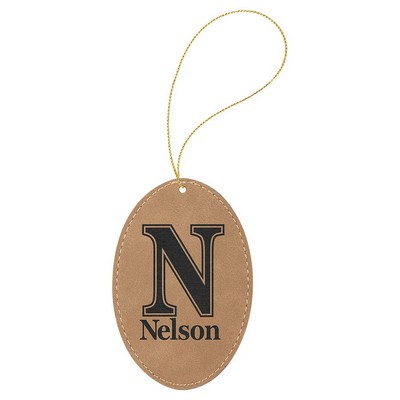 Light Brown Leatherette Oval Ornament with Gold String