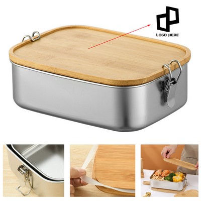 Stainless Steel Bento Box W/ Bamboo Lip
