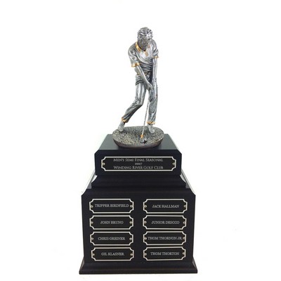 15 ½" Antique Silver Male Golf Perpetual Trophy w/16 Name Plates