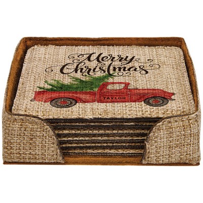 4" x 4" Sublimatable Burlap Square 6-Coaster Set