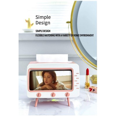 Creative Tissue Box Holder with Cell Phone Stand Unique Fun TV Design Compatible with All Phones