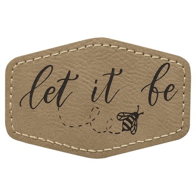 3" x 2" Hex Light Brown Leatherette Patch with Adhesive
