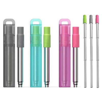Reusable Stainless Steel Telescopic Straw with Silicone Tip and Travel Case