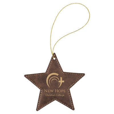Rustic/Gold Leatherette Star Ornament with Gold String