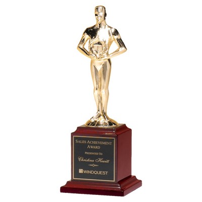 Cast Metal Gold Achiever Figure on a Rosewood Base