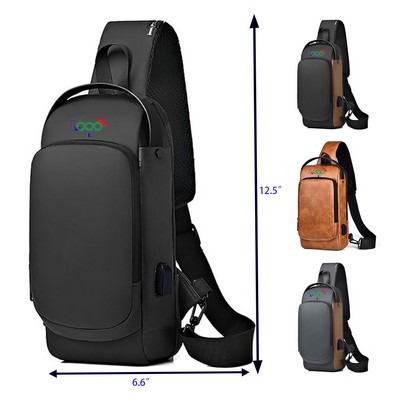 Sling Bag for Men Anti-Theft USB Crossbody Backpack Waterproof Chest Daypack