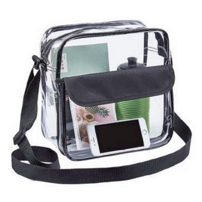 Clear PVC Waterproof Shoulder Bag with High Gloss PU Leather Trim