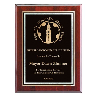 Plaque - 7" x 9" Mahogany Piano Wood Plaque with Black Florentine Plate (5"x7")