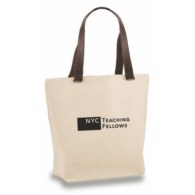 Faux Leather Handle Cotton Canvas Tote Bag - 16" x 13" x 5"