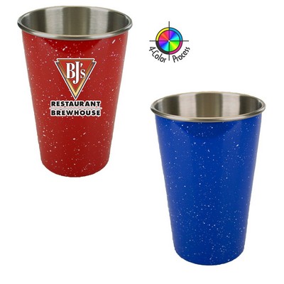 16.5 Oz. Blue/Silver Speckled Enamel Pint Glass (4 Color Process)