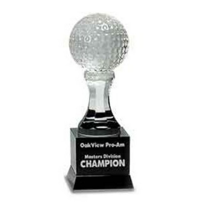 9" Crystal Golf Ball on Black Pedestal Base Award