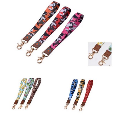 Full Color Leather Short Polyester Lanyard Keychain