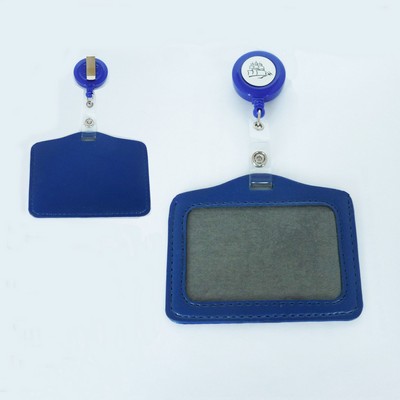 ID Badge Retractable Reel Belt Clip Fake Leather Card Holder