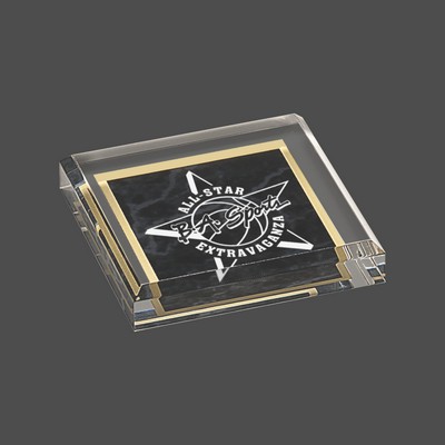 Black Marbleized Acrylic Paperweight 3 3/4" x 3 3/4"