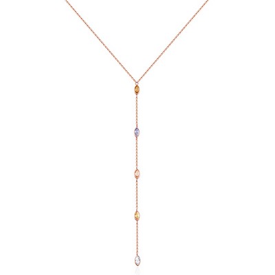 CJ Steelx Lariat Multi Coloured Marquise Stone Necklace - Rose Gold