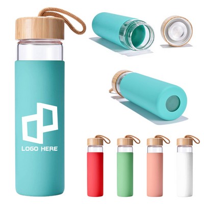 17Oz Glass Cups W/ Bamboo Lid And Silicone Sleeve