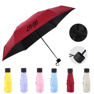 Women's Compact Manual Folding Umbrella – Ultra-Light Mini Travel Umbrella with Black Coating for Su
