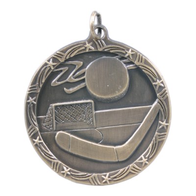 1 3/4" Antique Finish Shooting Star Medal-Hockey
