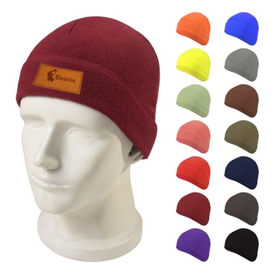 Warmer Beanie With Patch PU Leather