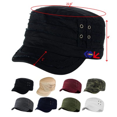 Cotton Layered Frayed Military Cap