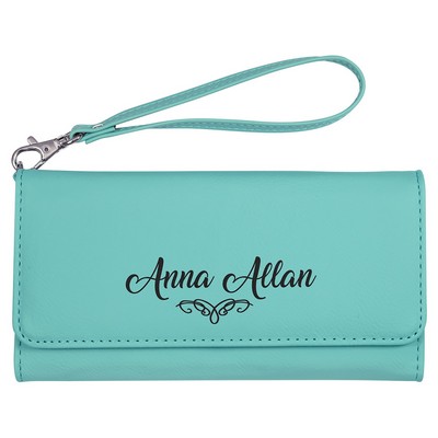 7.5" x 4" Teal Leatherette Wallet with Strap