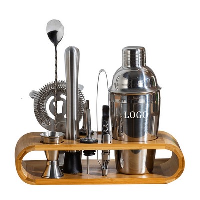 10 PCS 18 Oz Stainless Steel Cocktail Shaker with Bamboo Stand