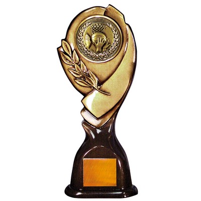 Stock 15" Classic Trophy with 2"Basketball General Baseball Coin and Engraving Plate