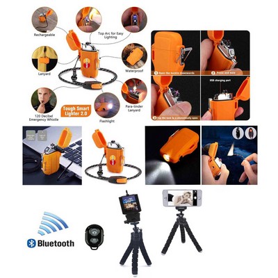 Promotek USB Rechargeable Flameless Lighter + Selfie Tripod + Bluetooth Remote (Black)