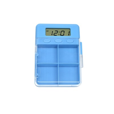 4 Compartment Pill Case with Alarm Reminder And LCD Clock