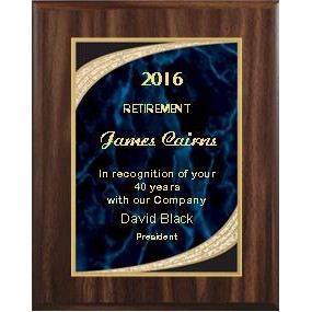 Walnut Plaque 7" x 9" - Blue/Gold 5" x 7" Majestic Plate
