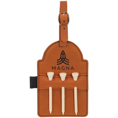 Rawhide Leatherette Golf Bag Tag with 3 Wooden Tees