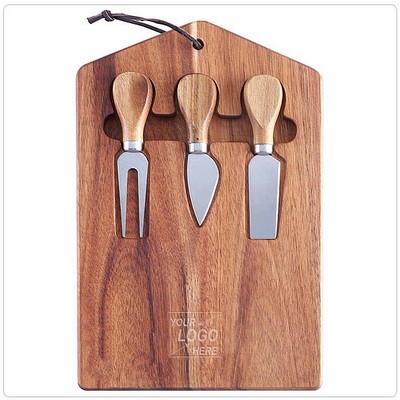 Acacia Wood Serving Tray with Knife Set