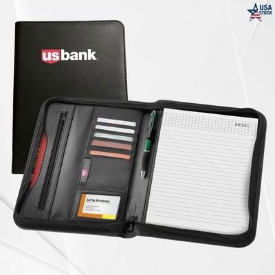 Leatherette Zippered Padfolio with Notepad & Multi-Functional Organizer