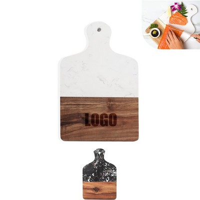12 3/5" Custom Marble & Acacia Wood Cutting Board w/Handle & Hanging Hole