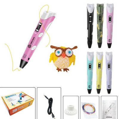 3D Printing Pen w/ PLA Filament, Stencil Book & Project Guide, and Charger