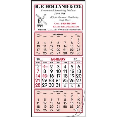 Red Twelve 3-Month Sheet Calendar