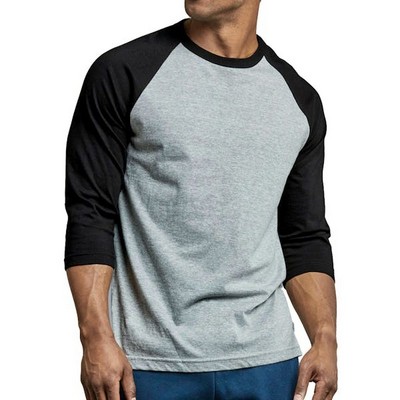 Men's 3/4 Sleeve Baseball T-Shirt - Small, Black/Gray (Case of 20)