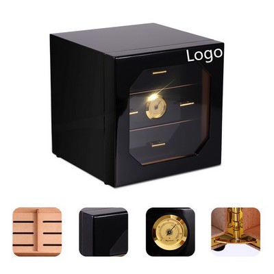 Black High Gloss Piano Finish Cedar Wood Cigar Cabinet