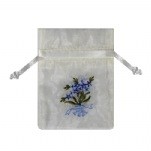 Ivory Embroidered Satin Bag w/Forget Me Not Flower