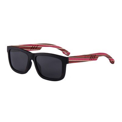 Rainbow Wood Sunglasses - Smoke Polarized Lenses - Red Rainbow Wood Frames