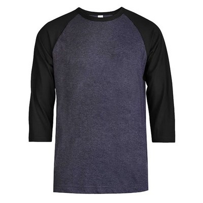 Men's 3/4 Sleeve Baseball T-Shirts - Small, Black/Charcoal (Case of 20