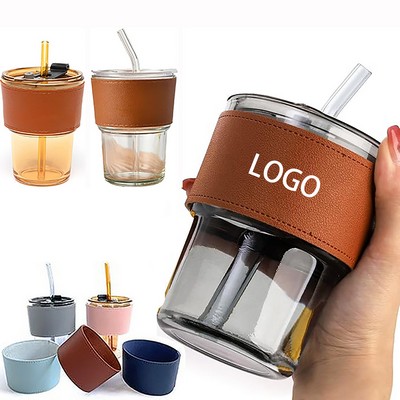 Coffee Glass Cups With Cap And Straw