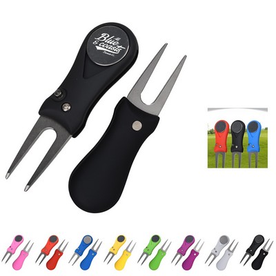 Stainless Steel Golf Divot Repair Tool with Push-Button Mechanism